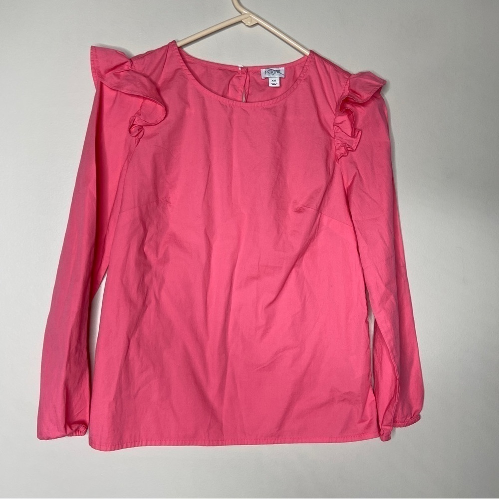 J Crew BD441 Size XS Pretty Ruffled Cotton Poplin Coral Pink Top